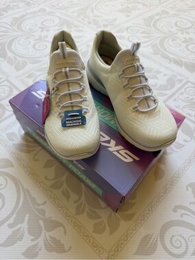 Skechers Slip-On Knit Trainers — Cream/White